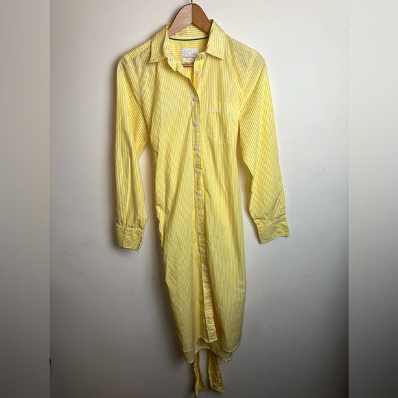 J Crew Women’s 4 Classic Fit Crisp Poplin Shirtdress Yellow Stripe Preppy Boho - Picture 3 of 12